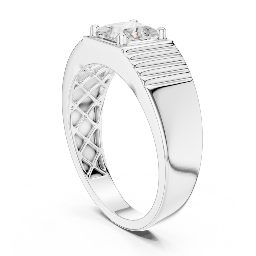 Men's Princess-Cut Moissanite Ring, Grooved Wide Band – 925 Sterling Silver, 18K Gold Vermeil