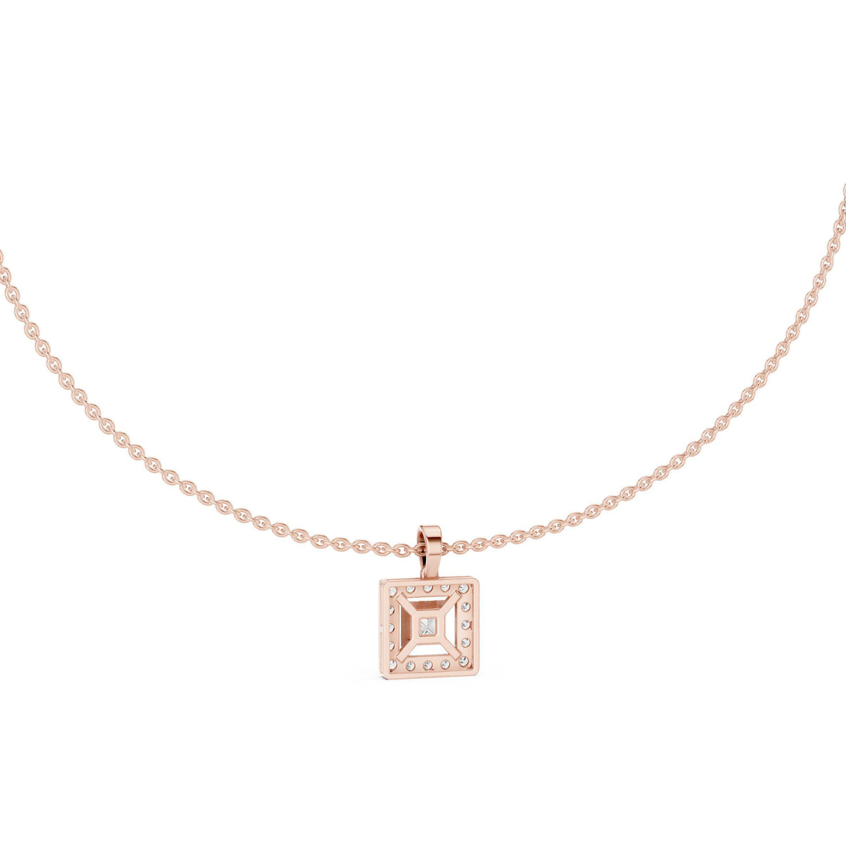 Princess Moissanite Square-Halo Pendant Necklace – 925 Sterling Silver, 18K Gold Vermeil