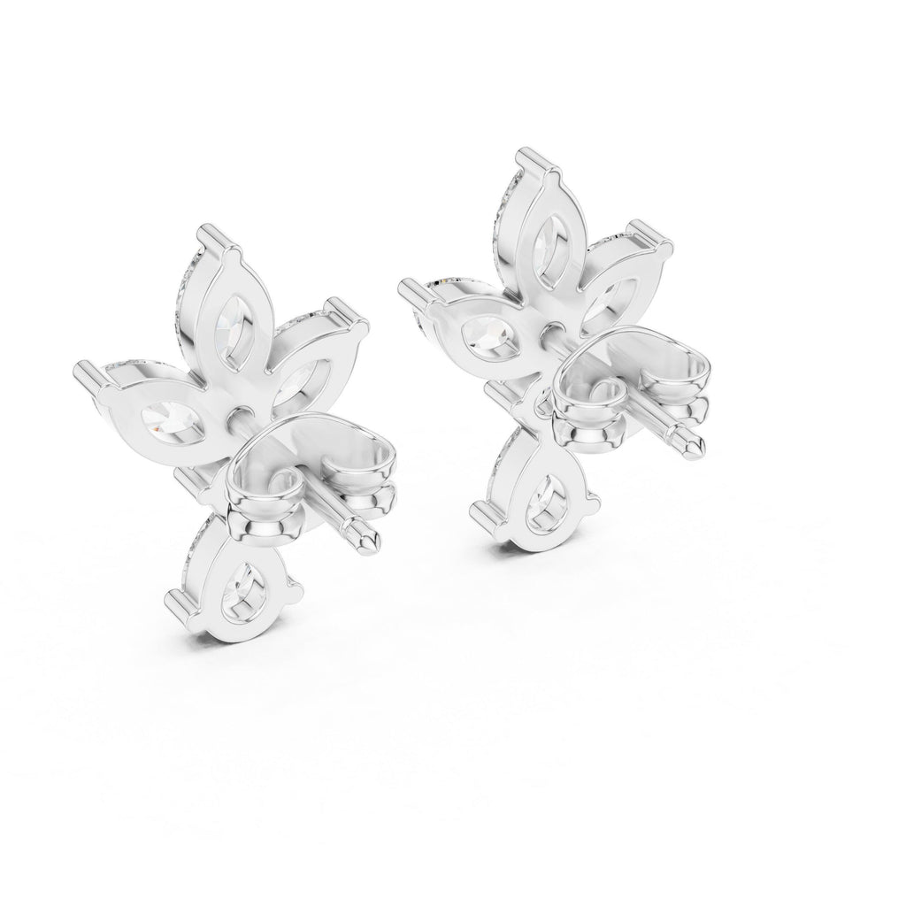 Marquise Moissanite Lotus Drop Earrings – 925 Sterling Silver, 18K Gold Vermeil