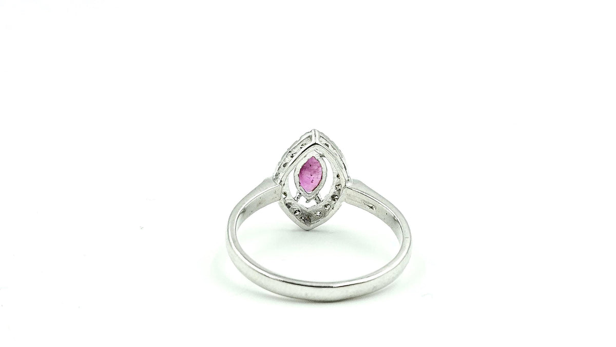 Marquise Ruby Halo Ring – 925 Sterling Silver, 18K White Gold Vermeil