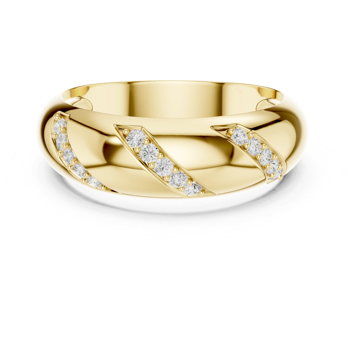 Men's Domed Band with Diagonal Pavé Moissanite Accents – 925 Sterling Silver, 18K Gold Vermeil