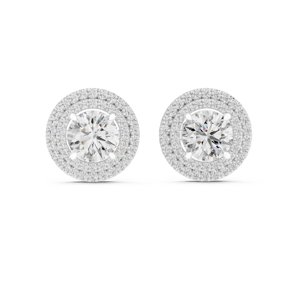 Round Moissanite Double-Halo Stud Earrings – 925 Sterling Silver, 18K Gold Vermeil