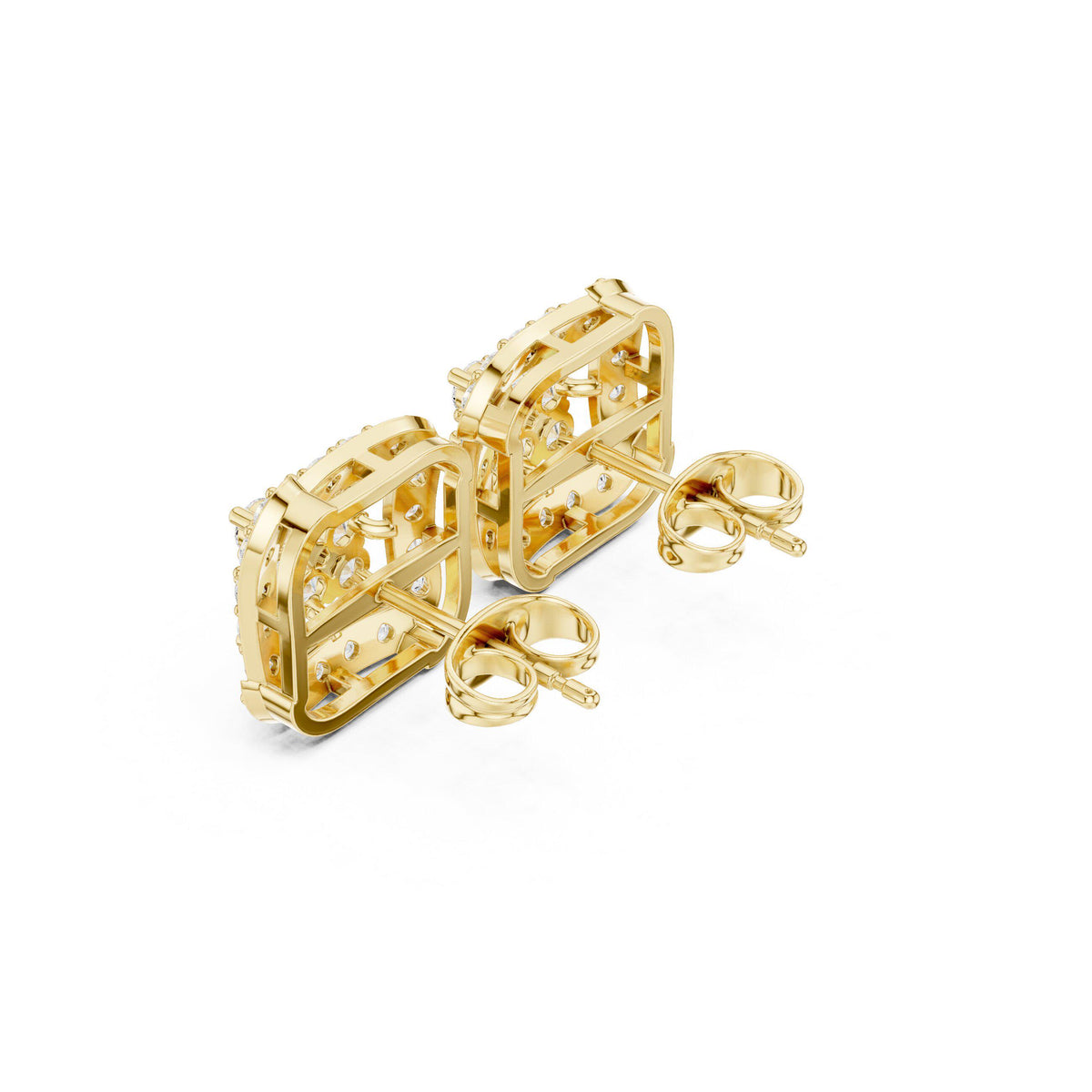 Square Moissanite Pavé Cluster Stud Earrings – 925 Sterling Silver, 18K Gold Vermeil