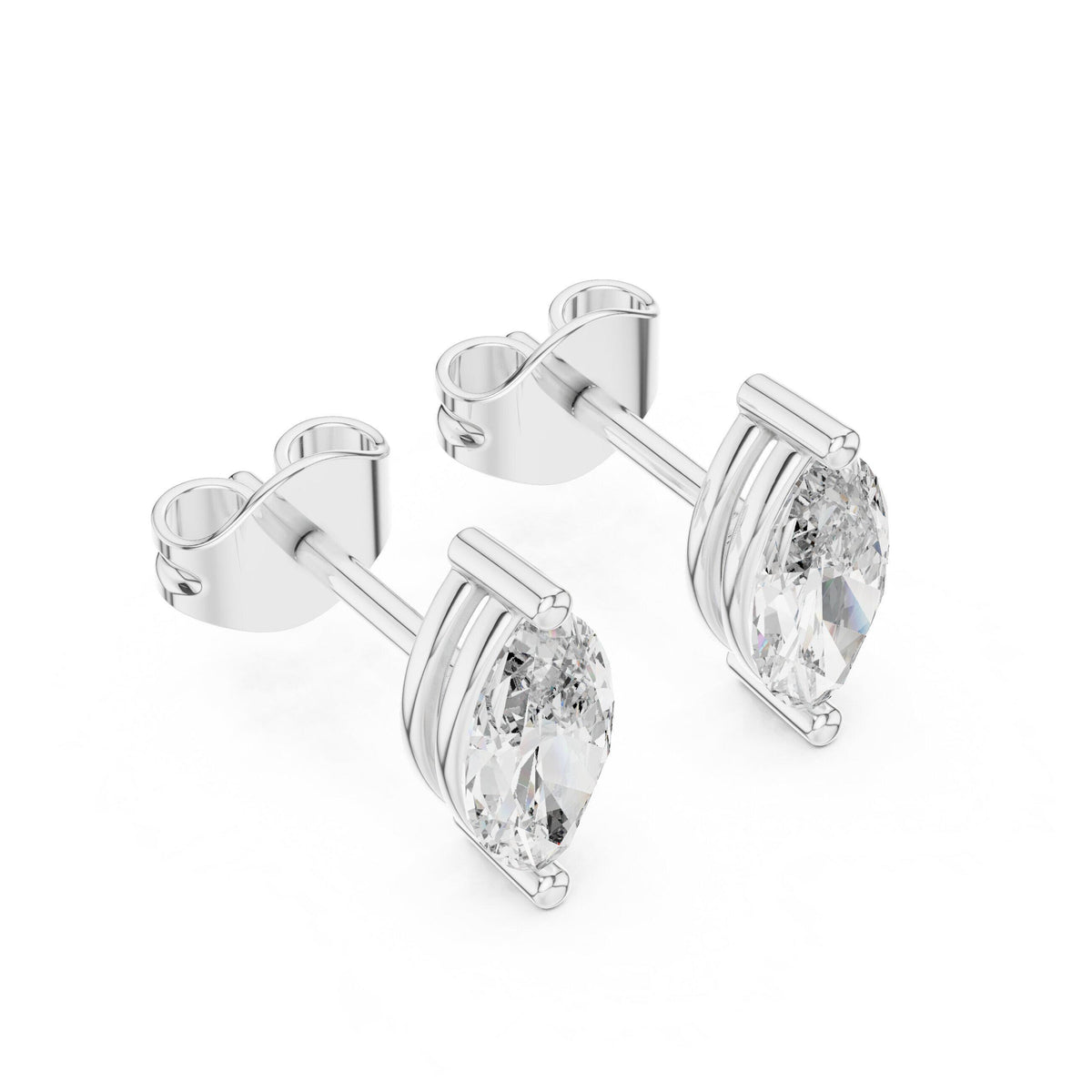 Marquise Moissanite Solitaire Stud Earrings – 925 Sterling Silver, 18K Gold Vermeil