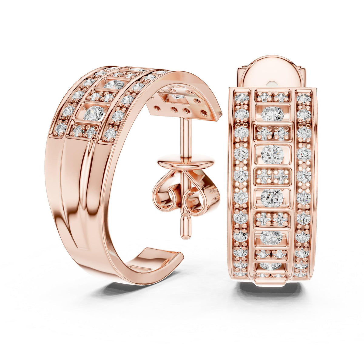 Moissanite Pavé Wide Half-Hoop Earrings – 925 Sterling Silver, 18K Gold Vermeil