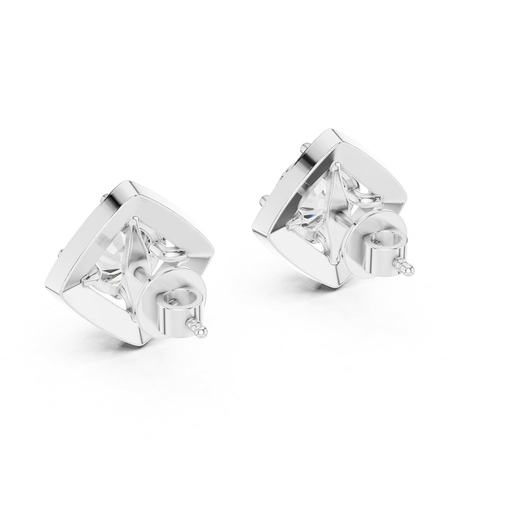 Square Halo Round Moissanite Stud Earrings – 925 Sterling Silver, 18K Gold Vermeil