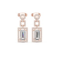 Emerald-Cut Moissanite Geometric Halo Drop Earrings – 925 Sterling Silver, 18K Gold Vermeil