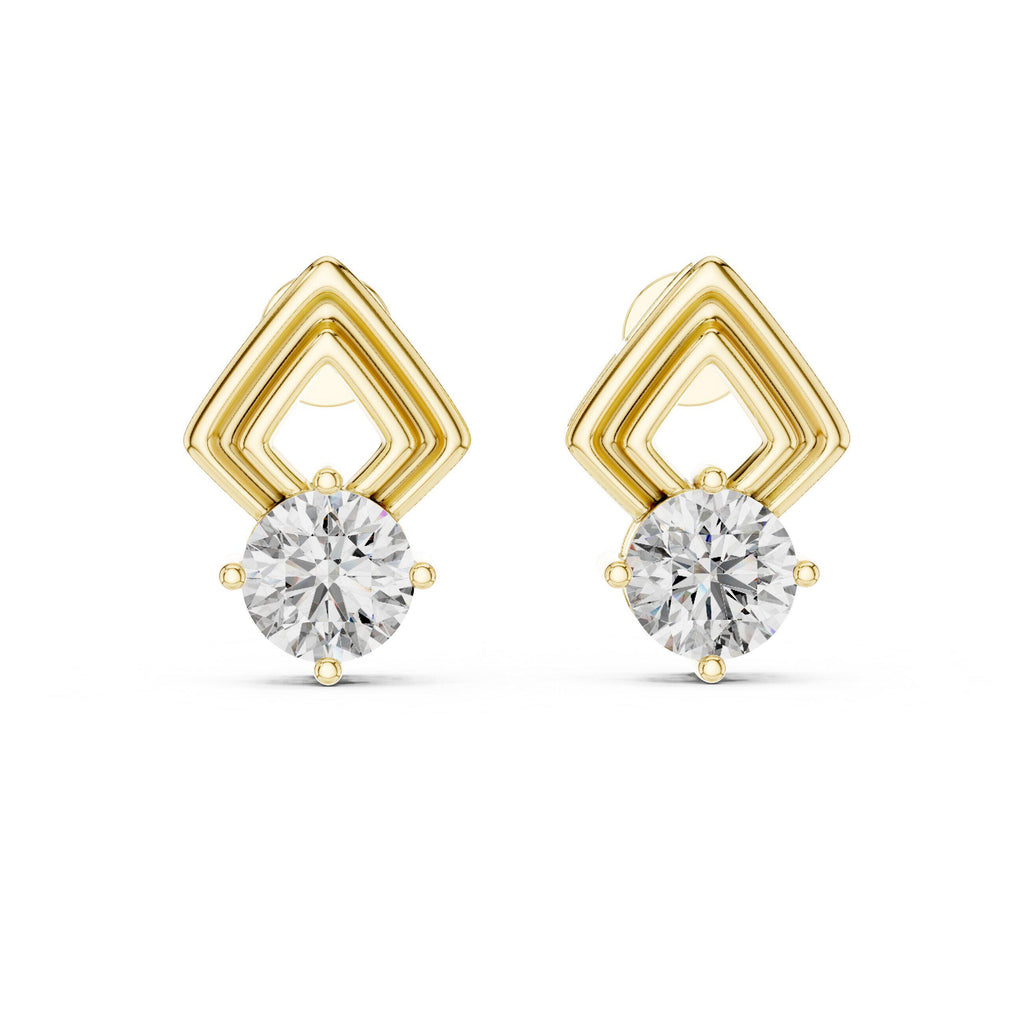 Round Moissanite Open Kite Stud Earrings – 925 Sterling Silver, 18K Gold Vermeil