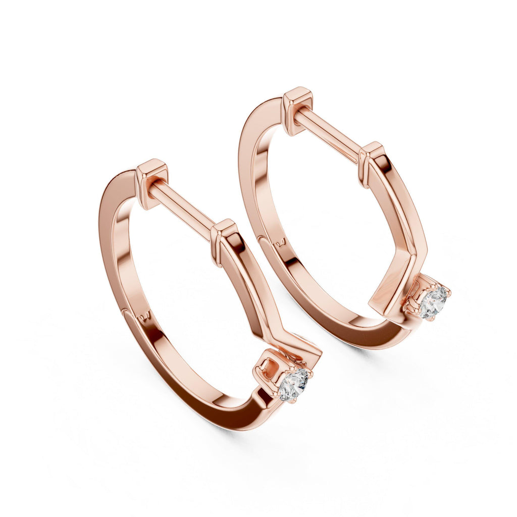 Round Moissanite Chevron Huggie Hoop Earrings – 925 Sterling Silver, 18K Gold Vermeil