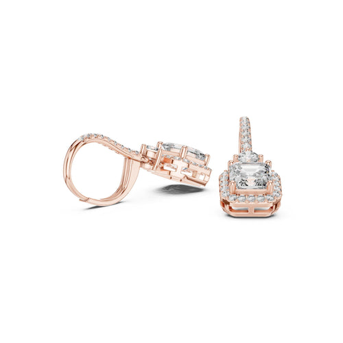 Asscher-Cut Moissanite Halo Drop Earrings – 925 Sterling Silver, 18K Gold Vermeil