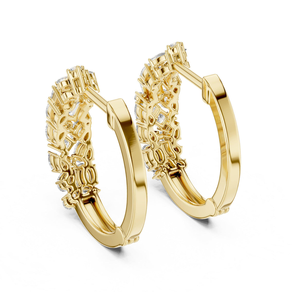 Mixed-Cut Moissanite Cluster Hoop Earrings – 925 Sterling Silver, 18K Gold Vermeil