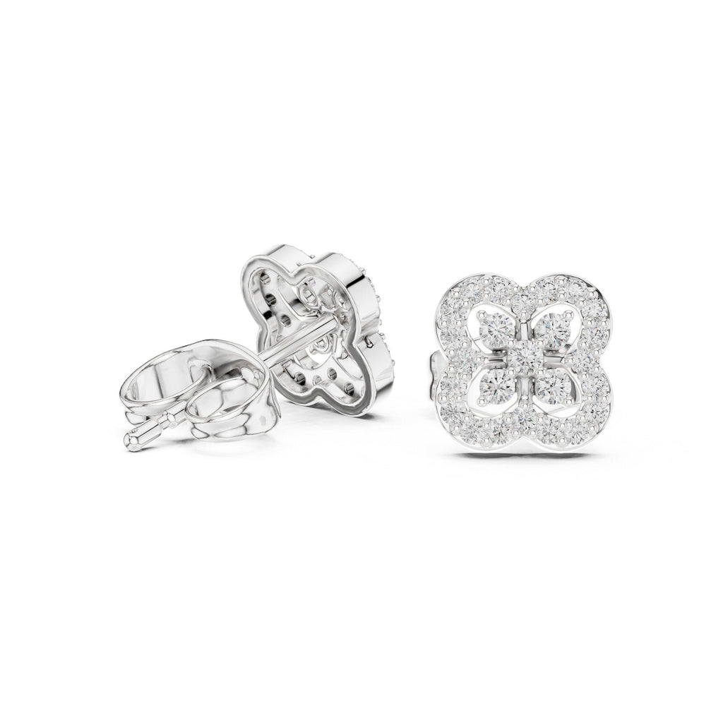 Moissanite Pavé Quatrefoil Stud Earrings – 925 Sterling Silver, 18K Gold Vermeil