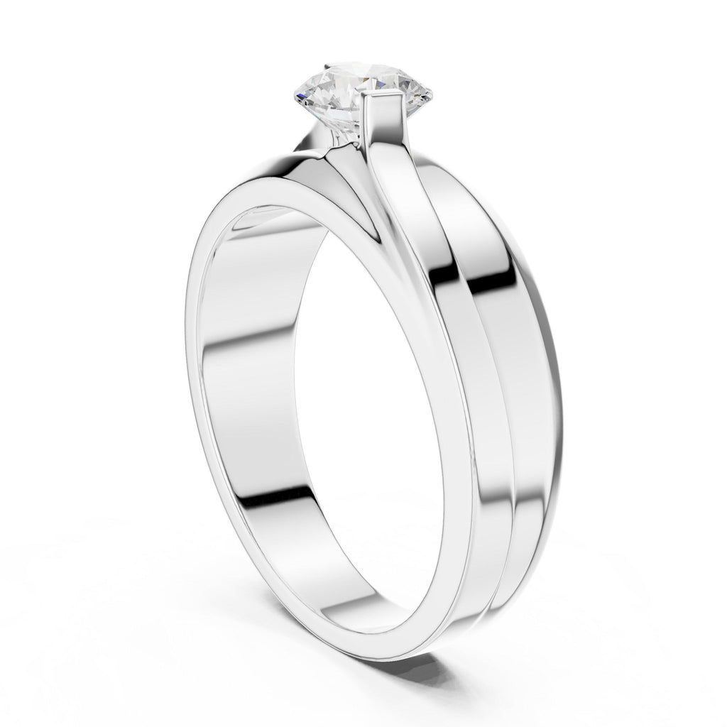 Men's Round Moissanite Ring, Offset Double Band – 925 Sterling Silver, 18K Gold Vermeil