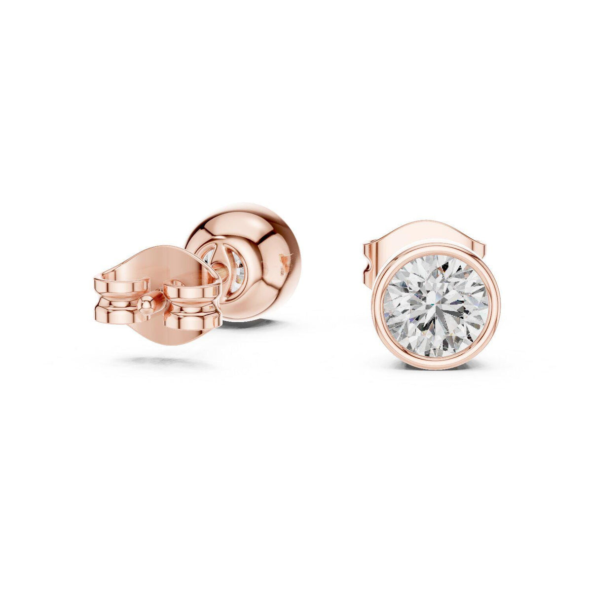 Round Moissanite Bezel Stud Earrings – 925 Sterling Silver, 18K Gold Vermeil