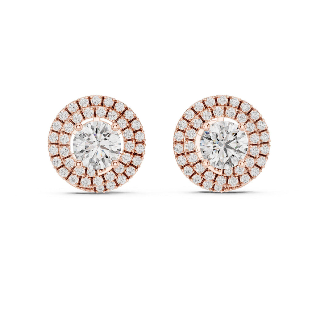 7mm Round Moissanite Double-Halo Stud Earrings – 925 Sterling Silver, 18K Gold Vermeil