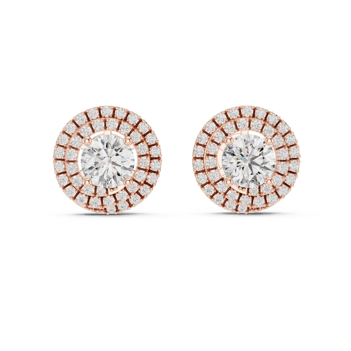 7mm Round Moissanite Double-Halo Stud Earrings – 925 Sterling Silver, 18K Gold Vermeil