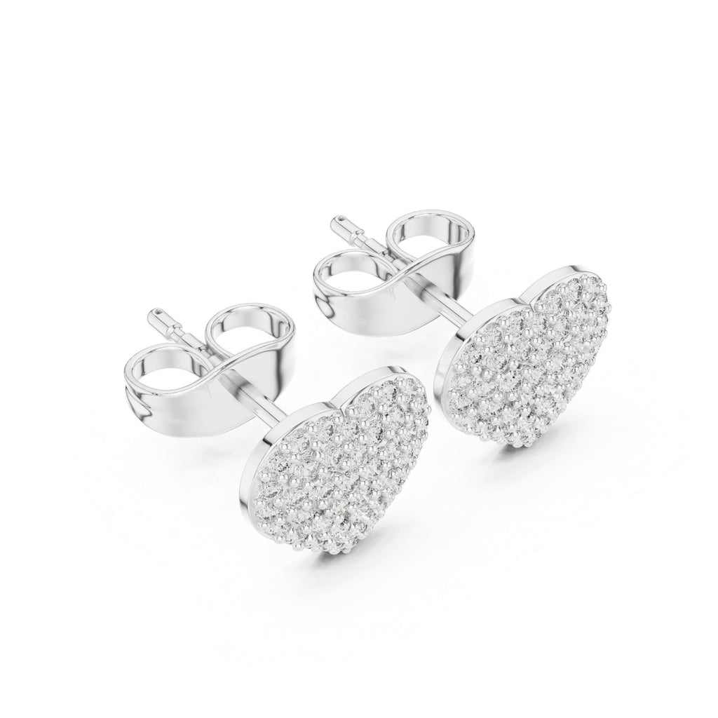 Moissanite Pavé Heart Stud Earrings – 925 Sterling Silver, 18K Gold Vermeil