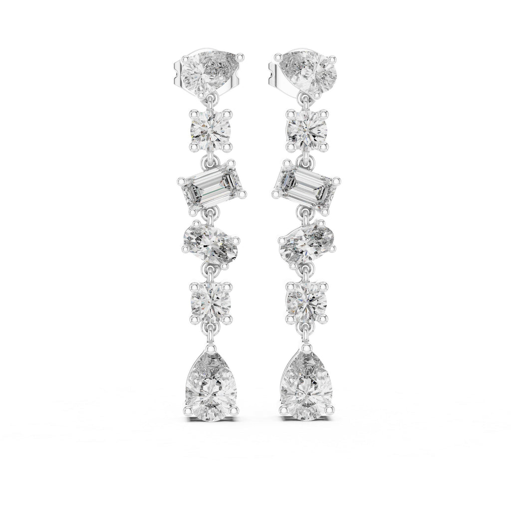Mixed-Cut Moissanite Linear Drop Earrings – 925 Sterling Silver, 18K Gold Vermeil