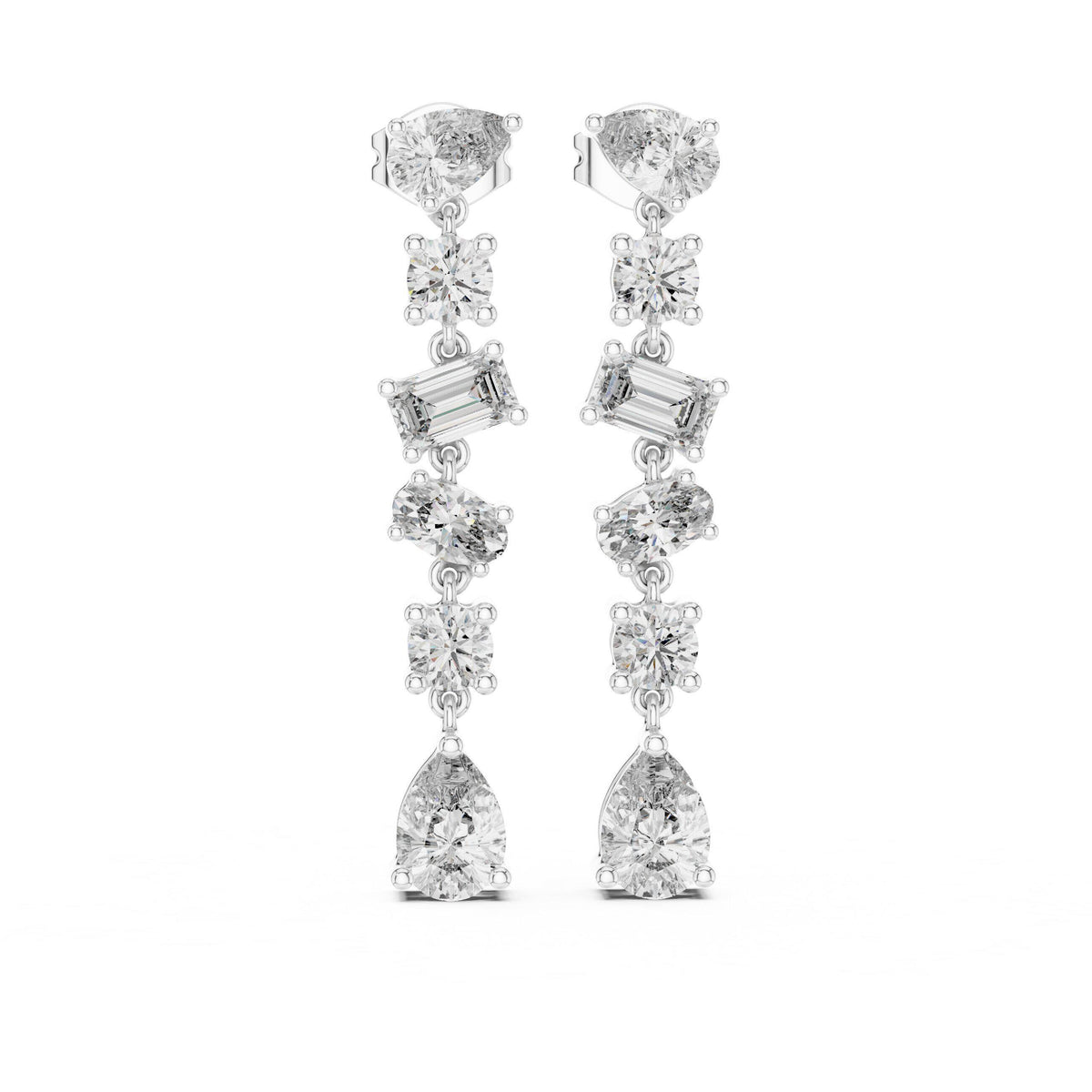 Mixed-Cut Moissanite Linear Drop Earrings – 925 Sterling Silver, 18K Gold Vermeil