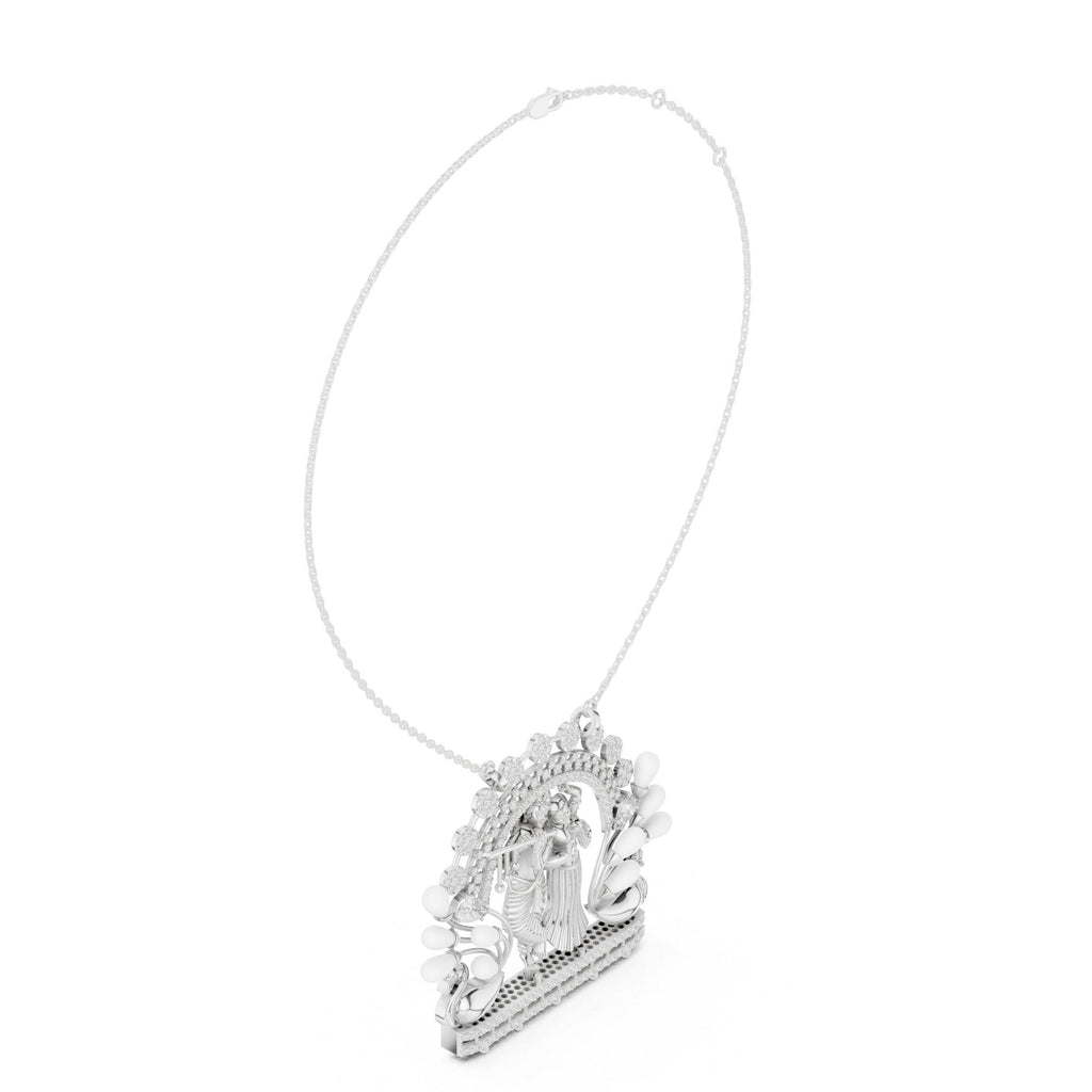 Radha Krishna Moissanite Peacock Pendant Necklace – 925 Sterling Silver, 18K Gold Vermeil