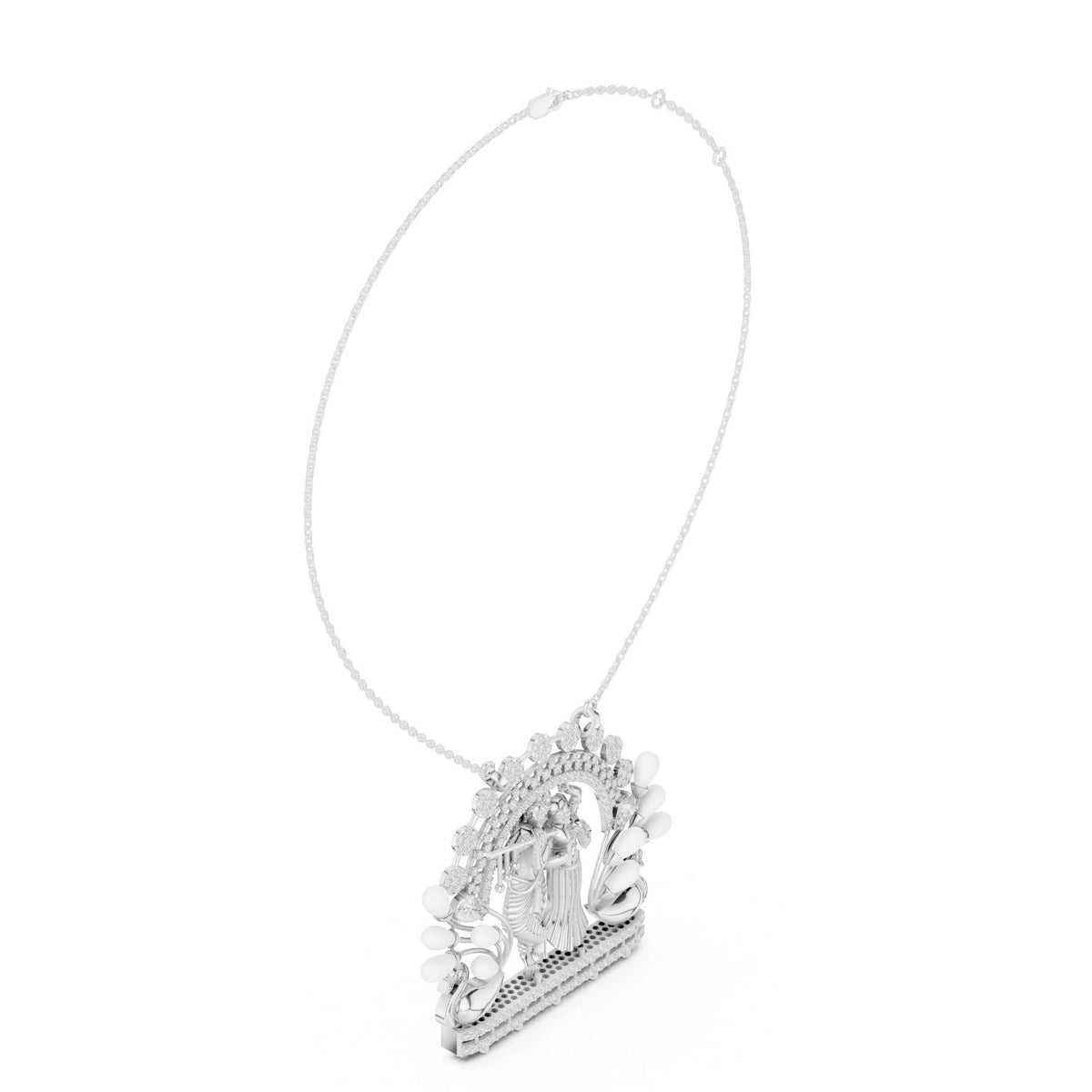 Radha Krishna Moissanite Peacock Pendant Necklace – 925 Sterling Silver, 18K Gold Vermeil