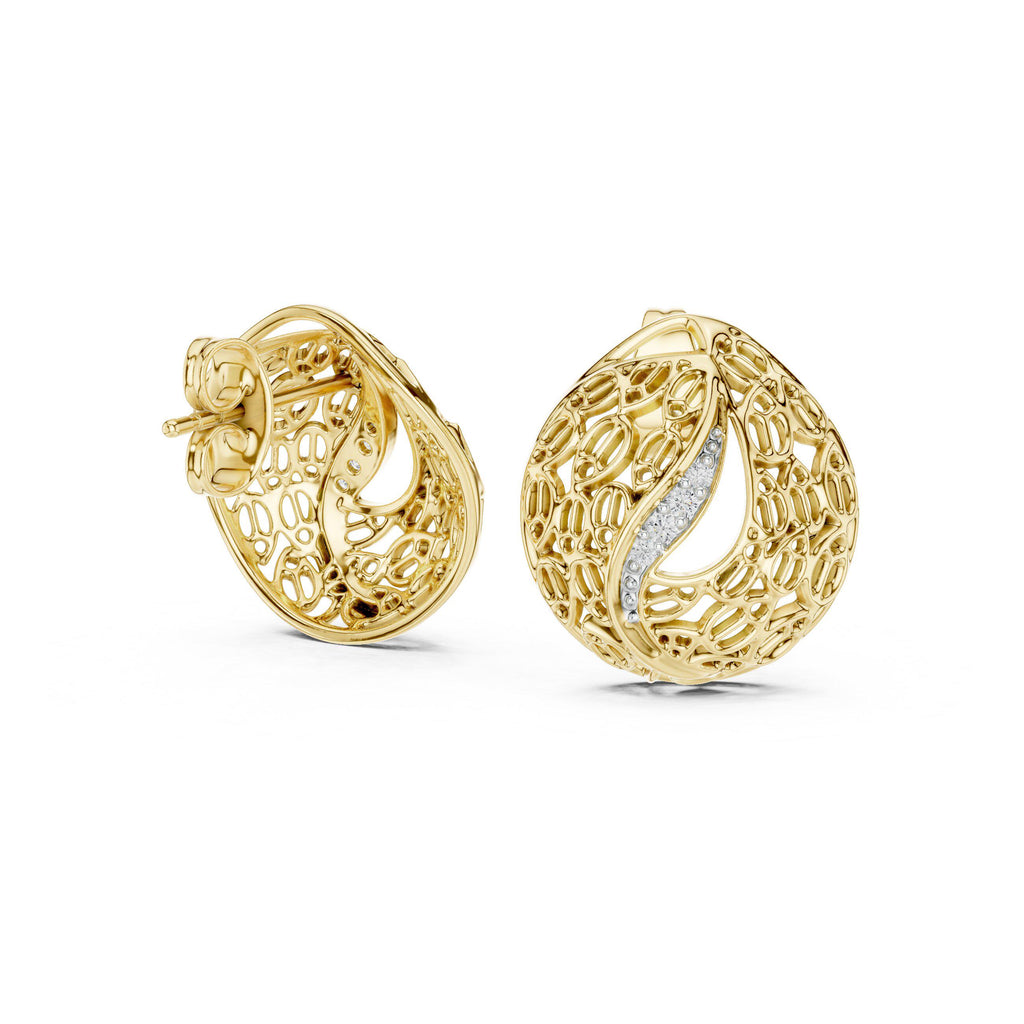 Moissanite Lattice Dome Stud Earrings – 925 Sterling Silver, 18K Gold Vermeil