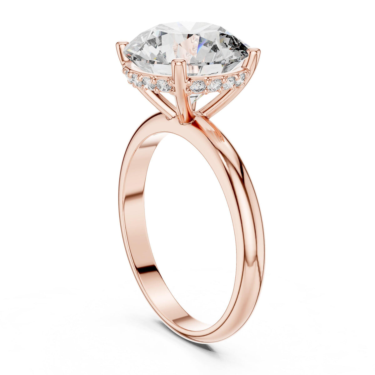 Round Moissanite Solitaire Ring with Slim Band and Hidden Halo – 925 Sterling Silver, 18K Gold Vermeil