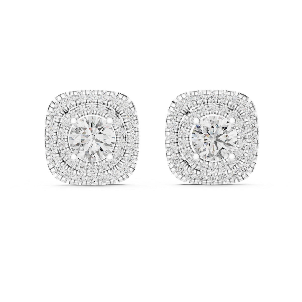 7mm Round Moissanite Cushion Double-Halo Stud Earrings – 925 Sterling Silver, 18K Gold Vermeil