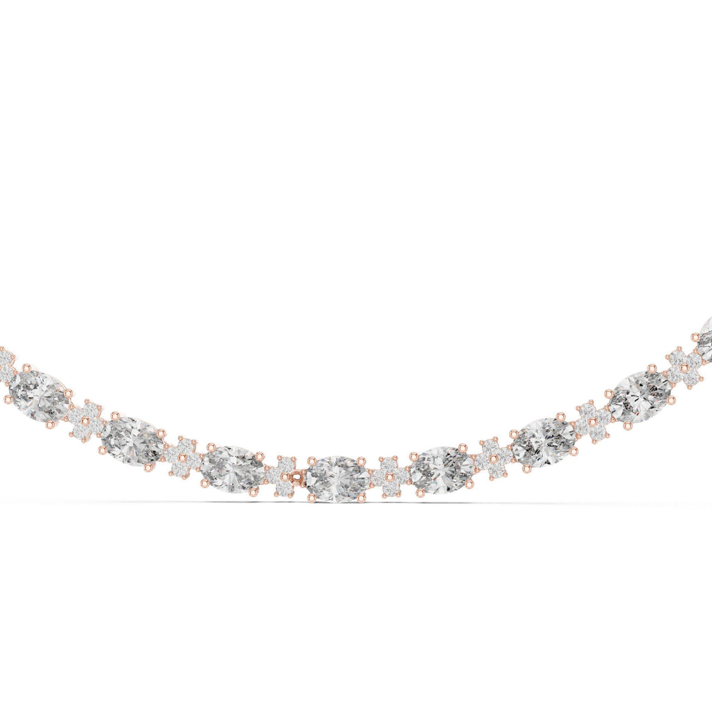 Round & Oval Moissanite Tennis Necklace – 925 Sterling Silver, 18K Gold Vermeil