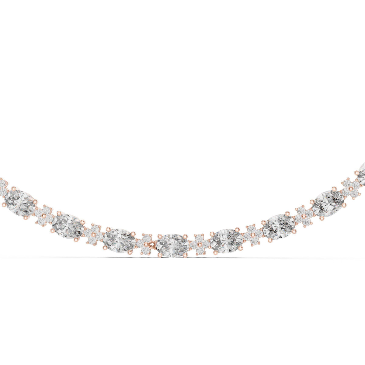 Round & Oval Moissanite Tennis Necklace – 925 Sterling Silver, 18K Gold Vermeil