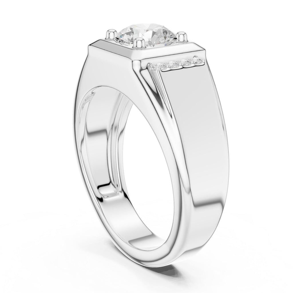 Men's Round Moissanite Ring with Pavé Shoulders – 925 Sterling Silver, 18K Gold Vermeil