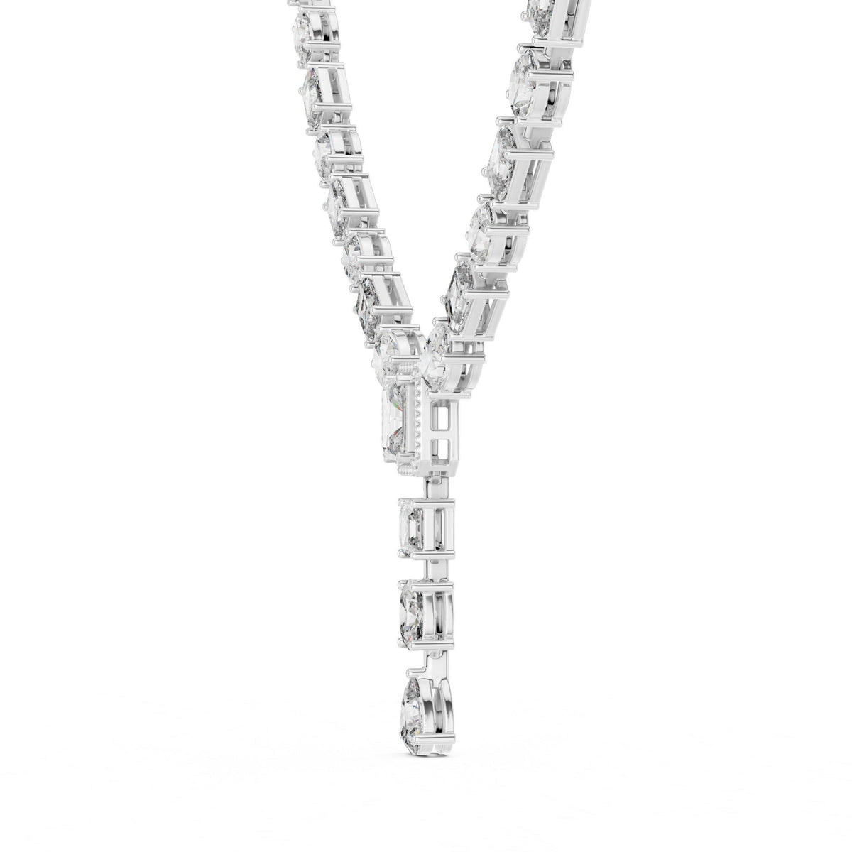 Mixed-Cut Moissanite Y-Drop Tennis Necklace – 925 Sterling Silver, 18K Gold Vermeil