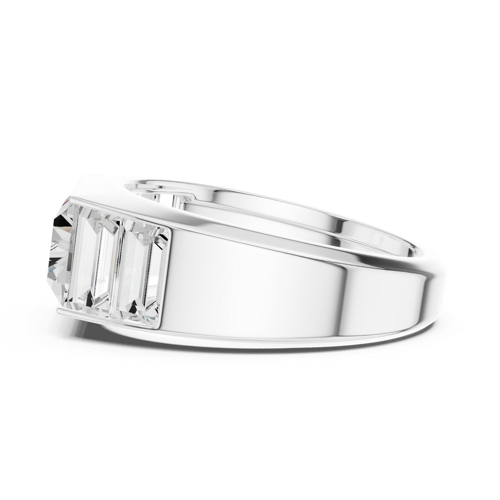 Men's Three-Stone Emerald-Cut Moissanite Ring – 925 Sterling Silver, 18K Gold Vermeil