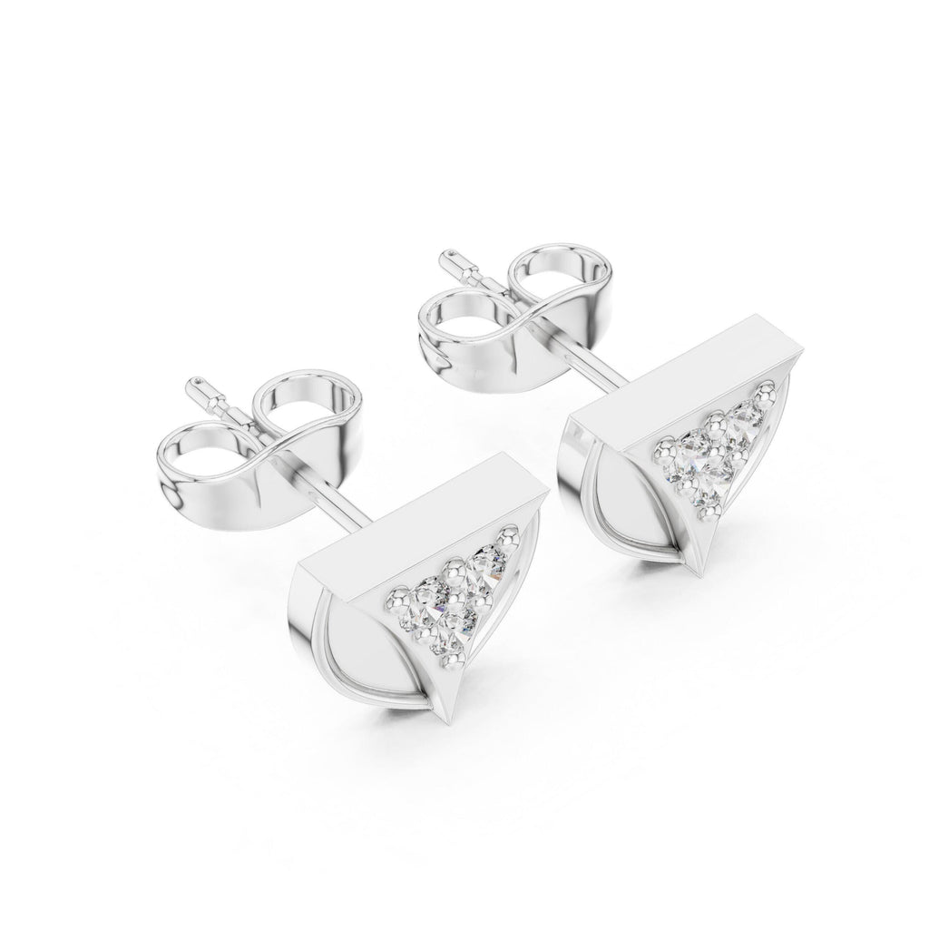 Moissanite Trio Shield Stud Earrings – 925 Sterling Silver, 18K Gold Vermeil