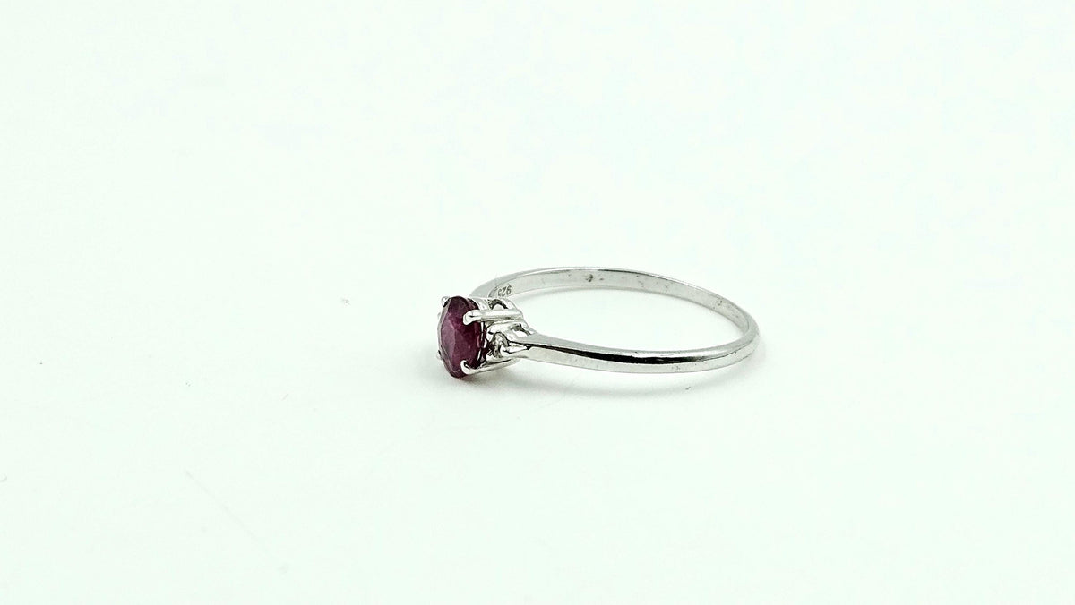 Oval Ruby Solitaire Ring with Diamond Accents – 925 Sterling Silver, 18K White Gold Vermeil