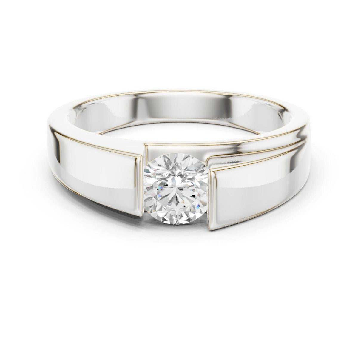 Men's 6mm Round Moissanite Ring, Modern Band – 925 Sterling Silver, 18K Gold Vermeil