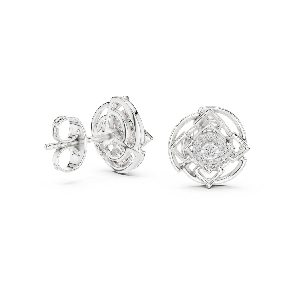 Moissanite Halo Rosette Stud Earrings – 925 Sterling Silver, 18K Gold Vermeil