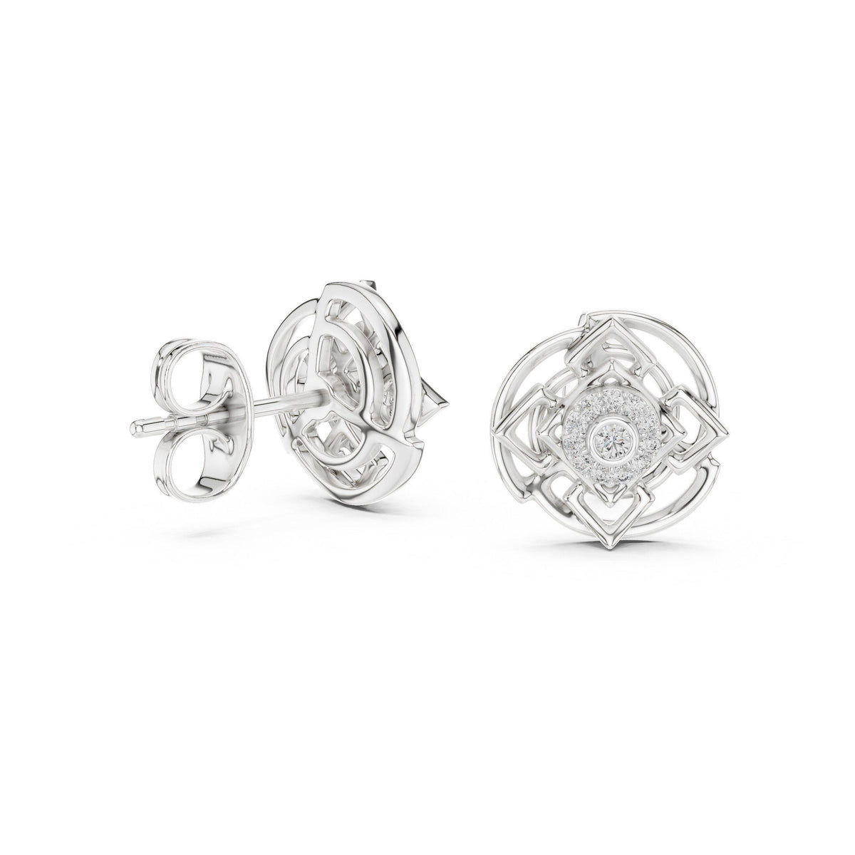Moissanite Halo Rosette Stud Earrings – 925 Sterling Silver, 18K Gold Vermeil
