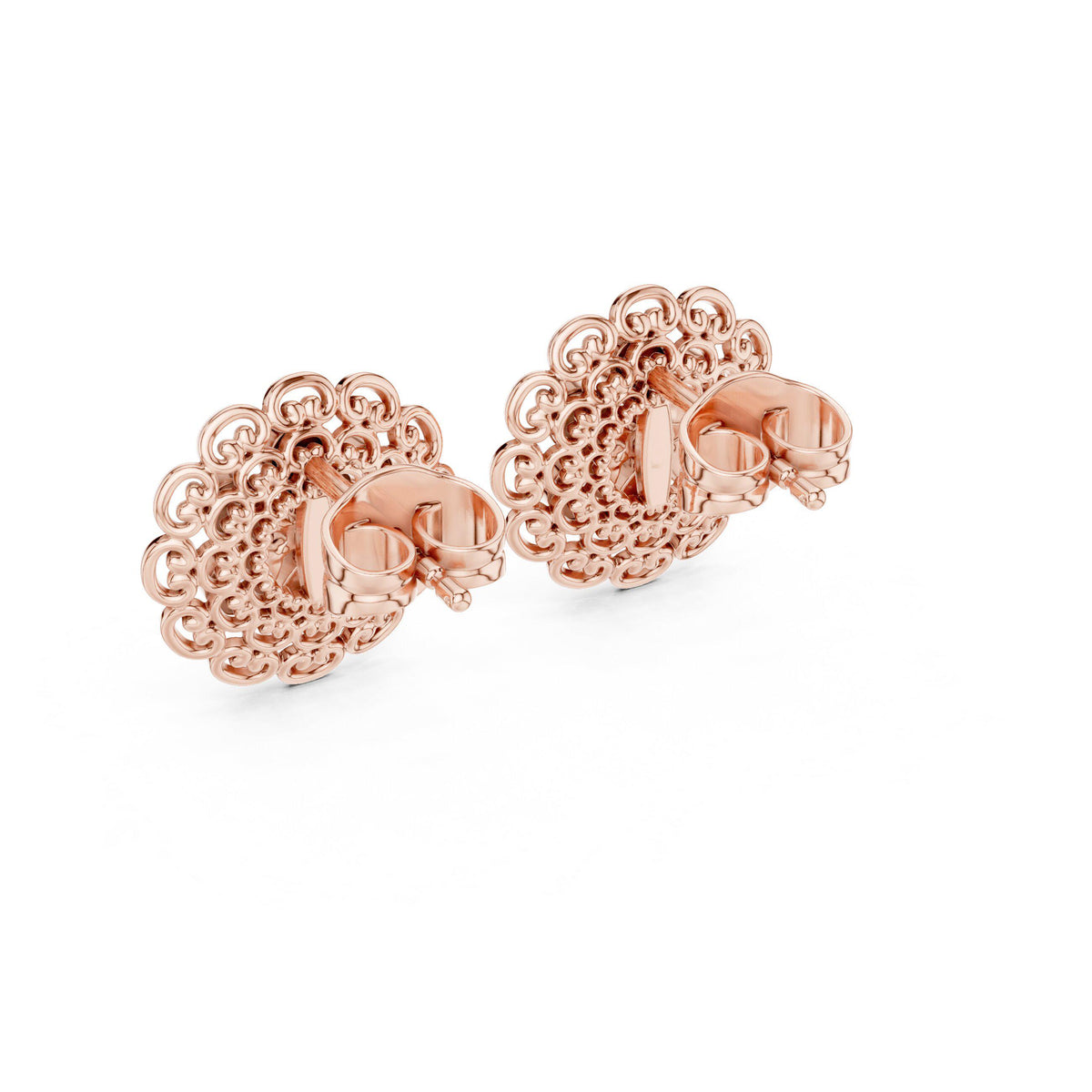 Moissanite Filigree Medallion Stud Earrings – 925 Sterling Silver, 18K Gold Vermeil