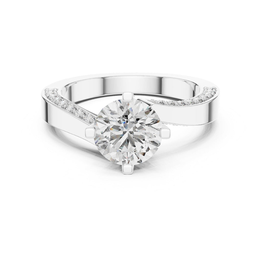 Round Moissanite Twist Ring with Pavé Band, 7.5mm – 925 Sterling Silver, 18K Gold Vermeil