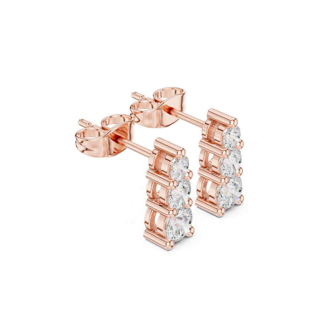 Moissanite Vertical Three-Stone Stud Earrings – 925 Sterling Silver, 18K Gold Vermeil