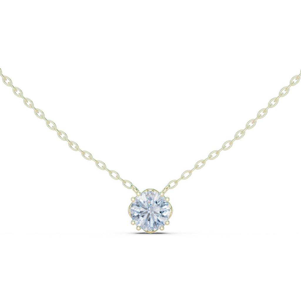 Round Moissanite Scalloped Bezel Solitaire Necklace – 925 Sterling Silver, 18K Gold Vermeil