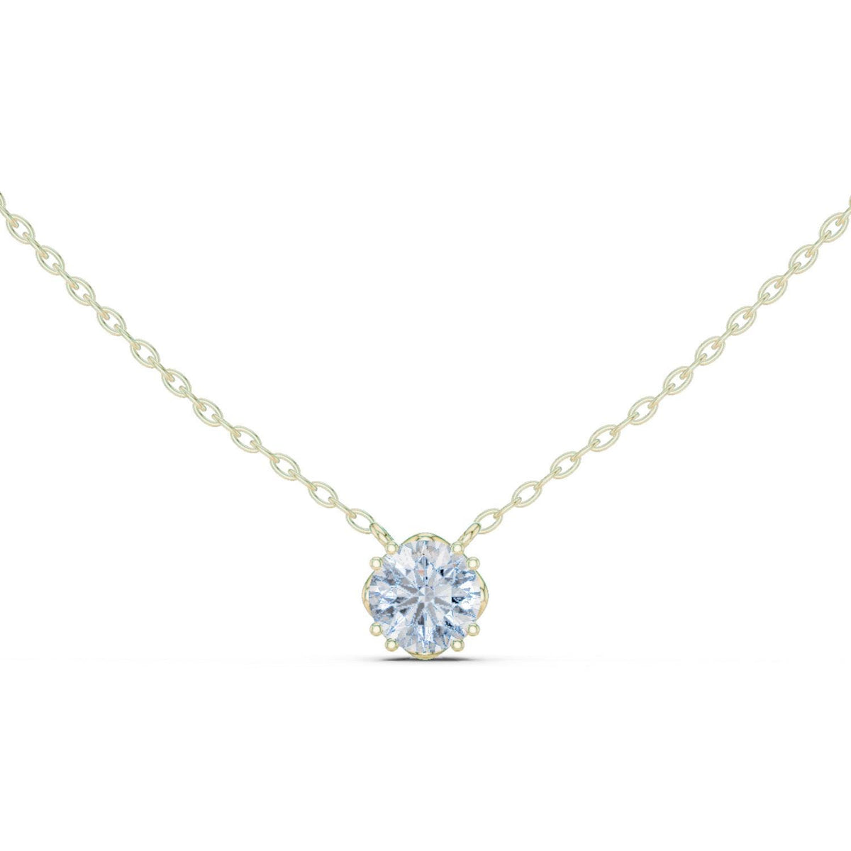 Round Moissanite Scalloped Bezel Solitaire Necklace – 925 Sterling Silver, 18K Gold Vermeil