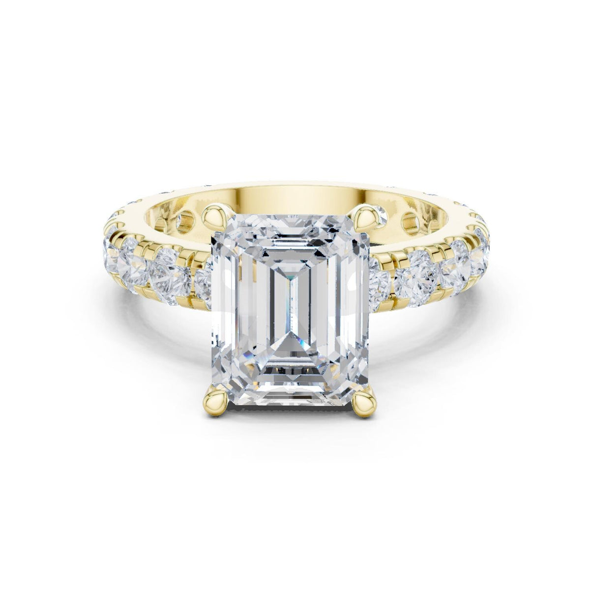 Emerald-Cut Moissanite Ring with Pavé Band – 925 Sterling Silver, 18K Gold Vermeil