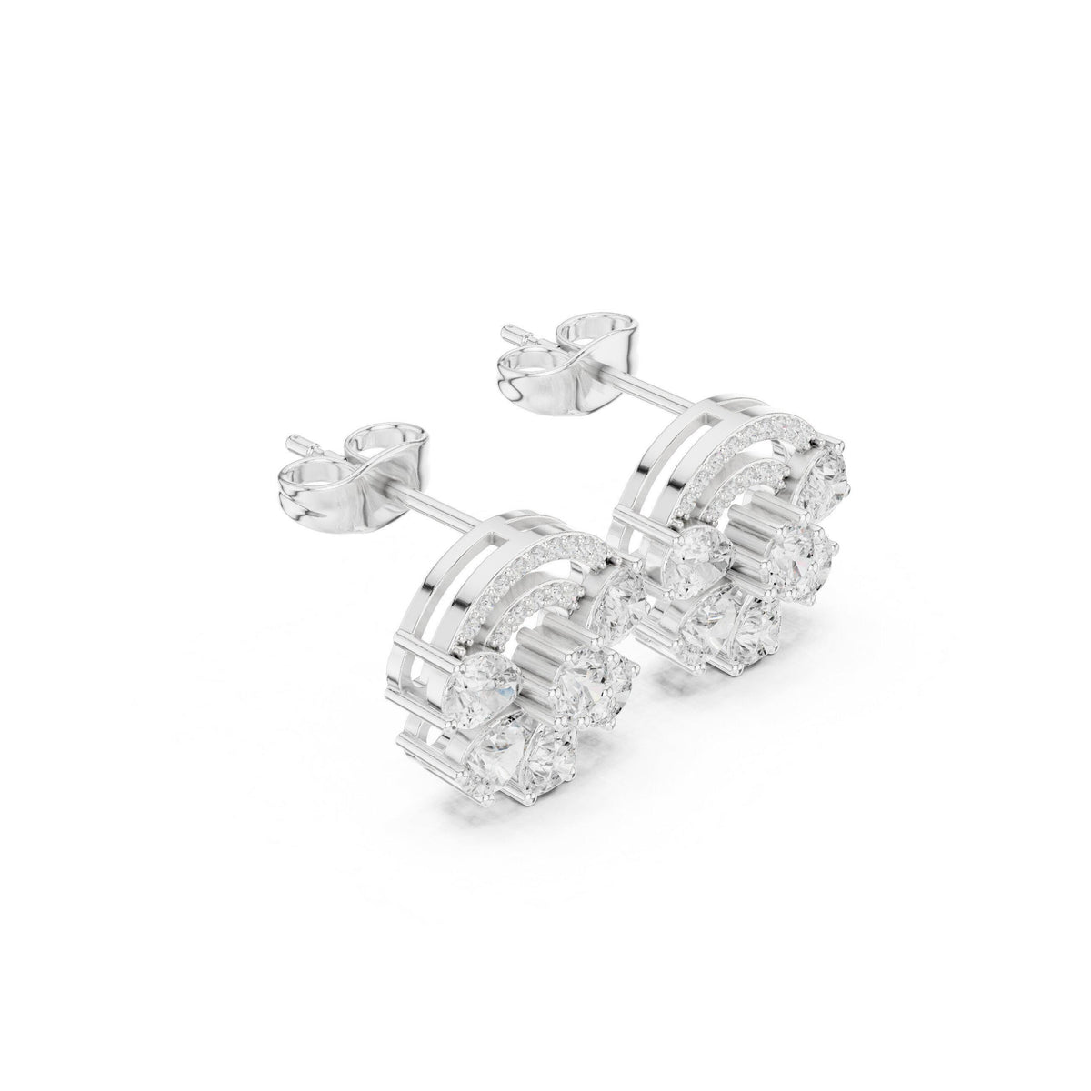 Moissanite Half-Moon Cluster Stud Earrings – 925 Sterling Silver, 18K Gold Vermeil