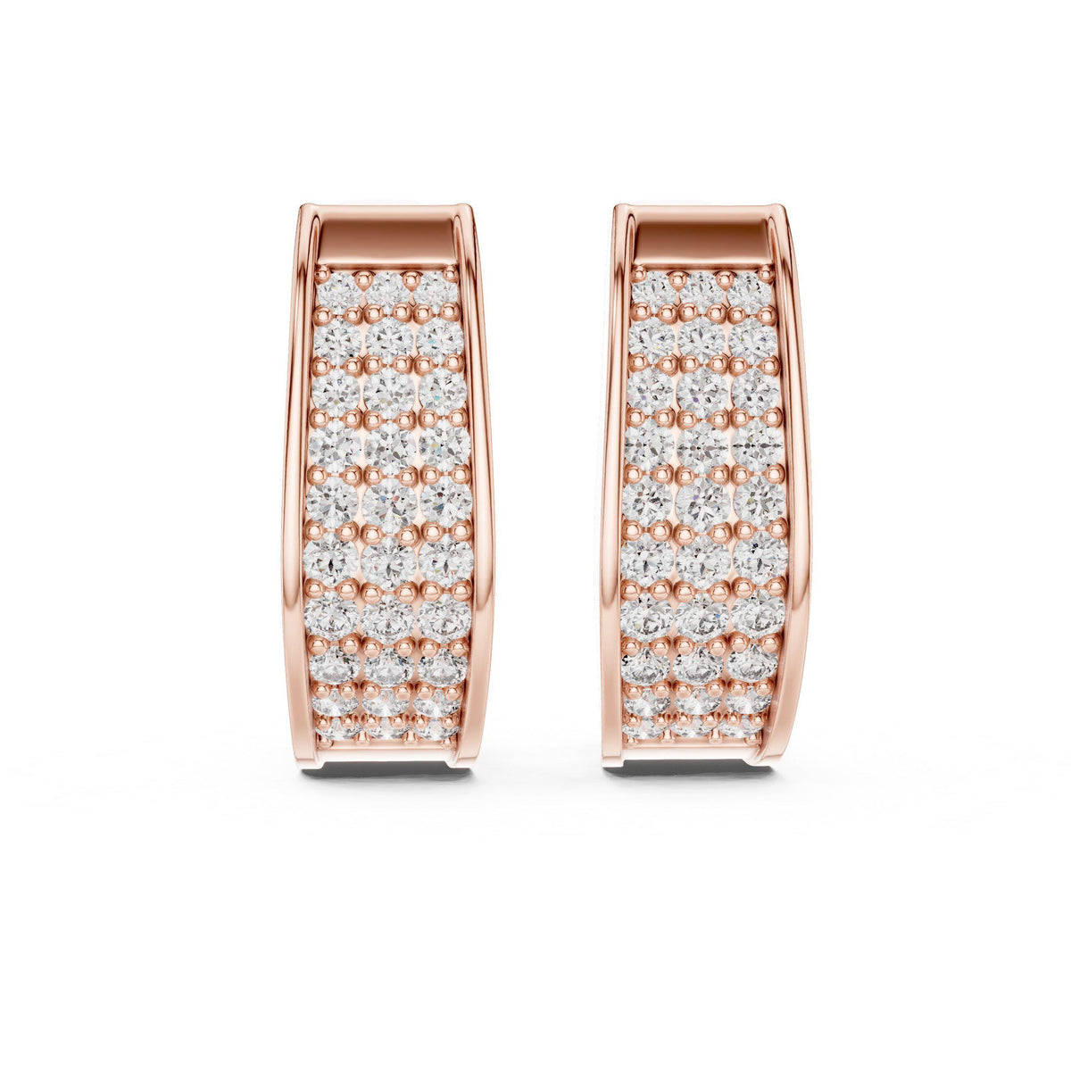 Moissanite Pavé Three-Row Huggie Hoop Earrings – 925 Sterling Silver, 18K Gold Vermeil
