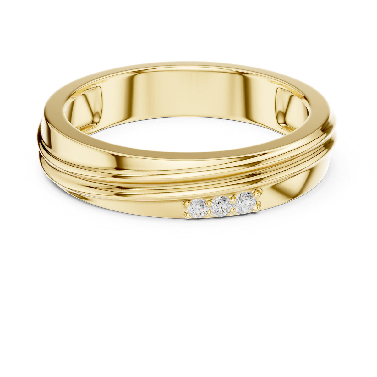 Men's Layered-Band Moissanite Ring with Pavé Accent – 925 Sterling Silver, 18K Gold Vermeil