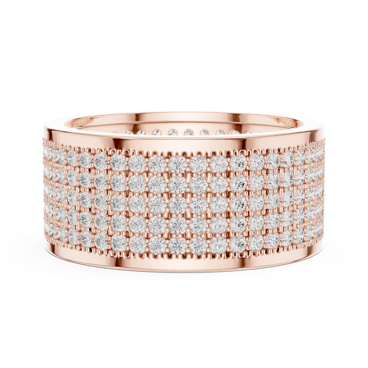 Men's Wide Multi-Row Pavé Moissanite Band – 925 Sterling Silver, 18K Gold Vermeil