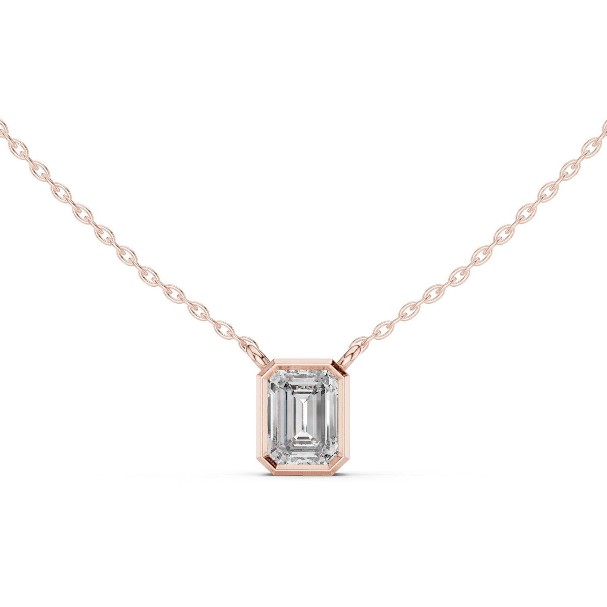 Emerald-Cut Moissanite Bezel Solitaire Necklace – 925 Sterling Silver, 18K Gold Vermeil