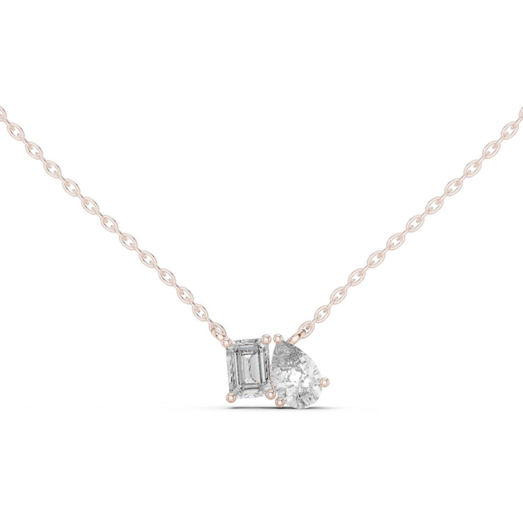 Emerald-Cut & Pear Moissanite Toi et Moi Necklace – 925 Sterling Silver, 18K Gold Vermeil